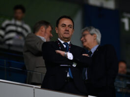 José María Muñoz, en el palco de La Rosaleda ante el Córdoba